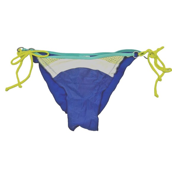 Body Glove Bikini Set Small‎ Cheeky Bottoms Tie Side Triangle Top Blue Neon Swim - Picture 6 of 8